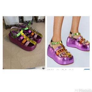 Multicolor rainbow metallic Studded Platform Sandals size 5